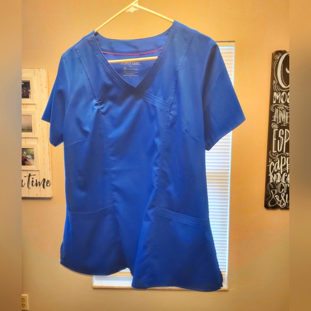 Healing Hands purple label royal blue scrub top-L